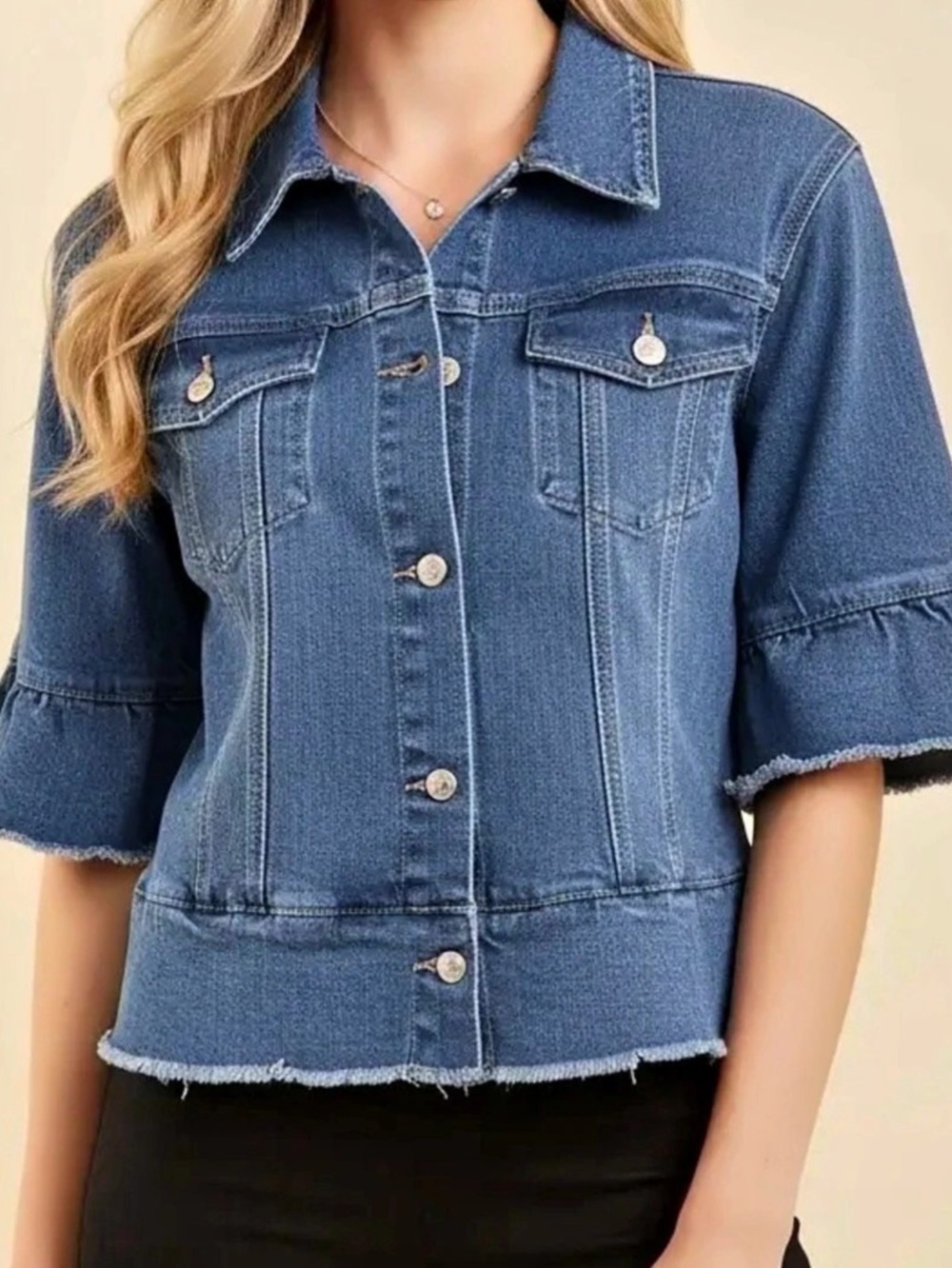 Heimish Blue Denim Ruffle Sleeve Jean Jacket - Picture 2 of 4